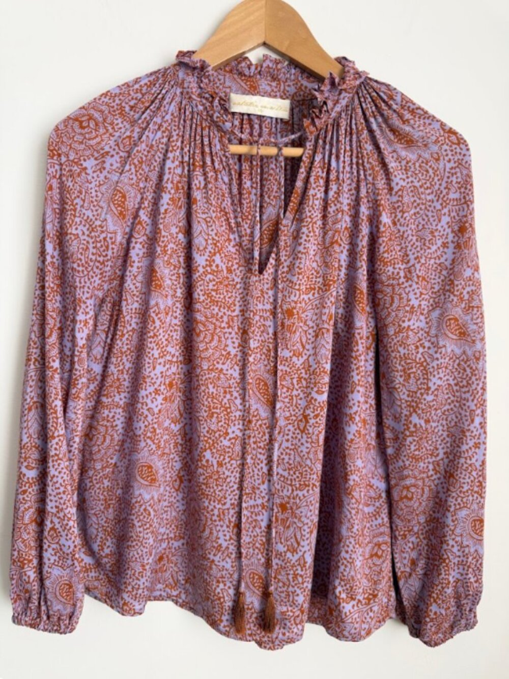 Natalie Martin Penny Boho Ruffle V-Neck Blouse Orchid/Rust Size XS